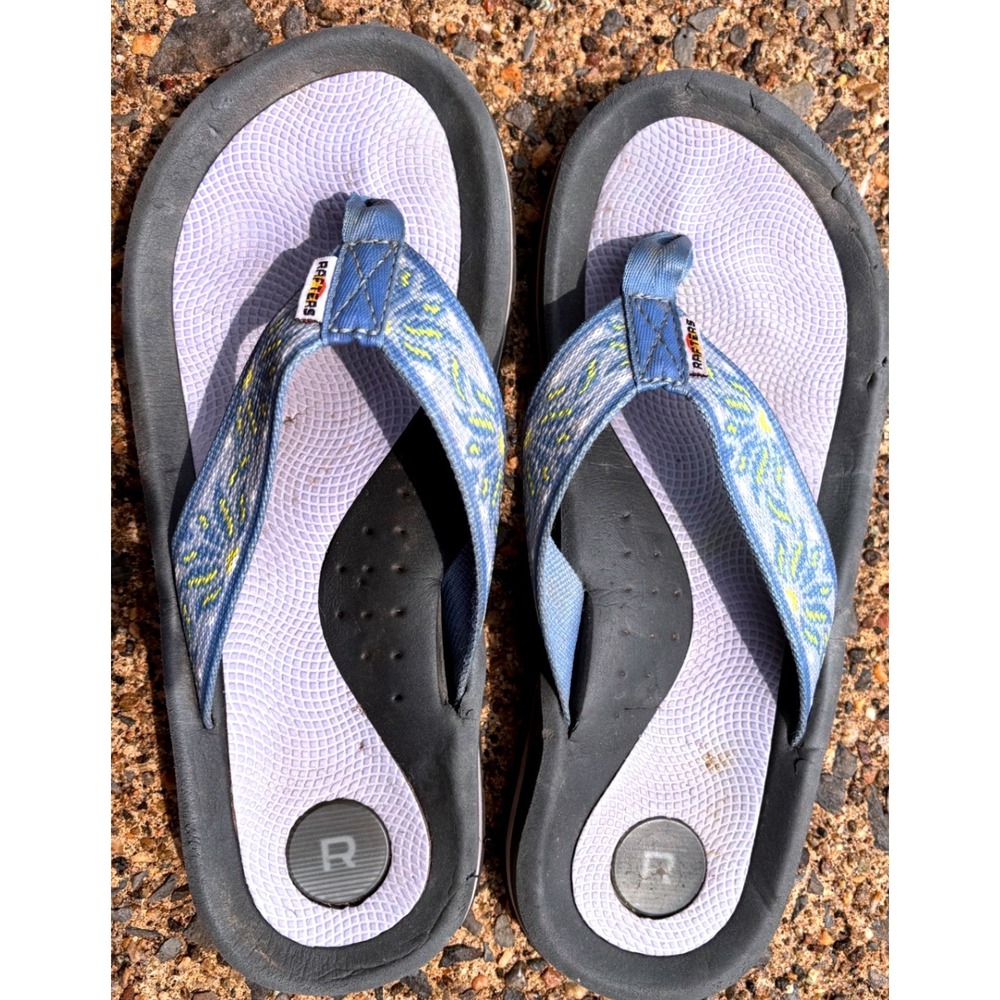 Rafters Womens Blue Patterned Flip Flop Sandals Size 7 Thong Beach Shoes